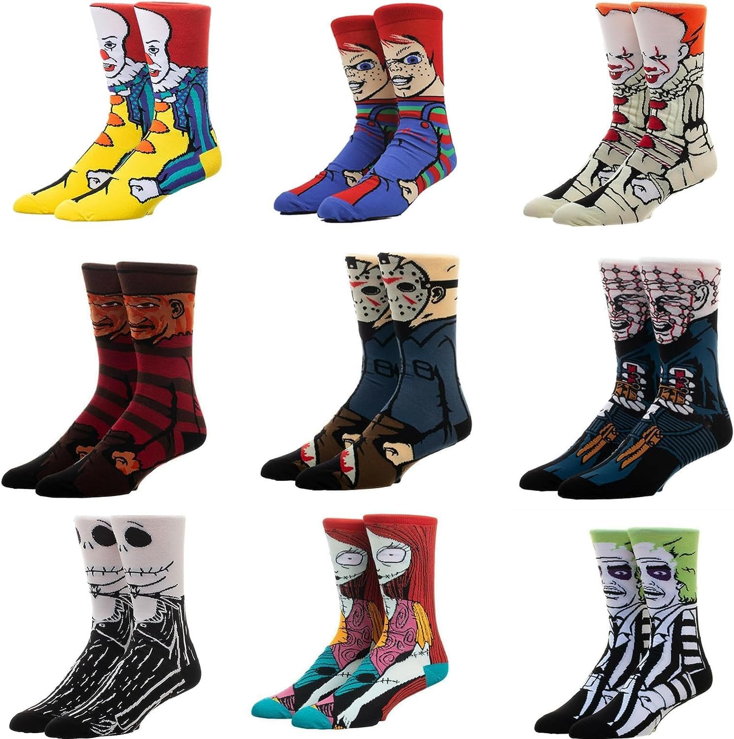 9 Pair Horror Movie Character Print Crzay Socks Funny Cartoon Novelty