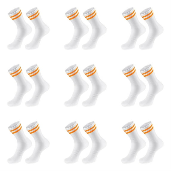 9 Pair Orange Athletic Crew Socks with Classic Two Stripes Design for Sports School and Casual Wear Comfortable Breathable Cushioned Socks for and Polyester