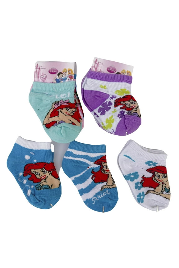 9 Pair-Pack Princess Ariel Socks - Mermaid Blue and Pink Colored Baby Socks (12-18 Months)