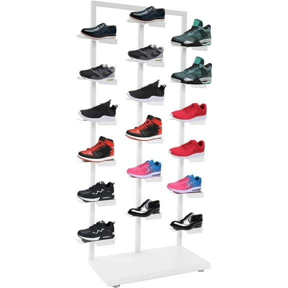 9-Pair Shoe Display Shelf, Free Standing Commercial Shoe Display Rack, Large Shoe Rack Tower Organizer for Home Store Advertising Exhibition (White)
