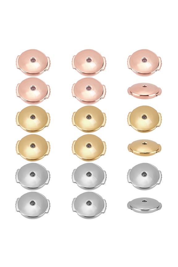 9 Pairs 18K Gold Plated Earring Backs for Studs 3 Colors Flat Round Ear Backs Secure Locking Earring Backs Brass Earring Backs Replacements