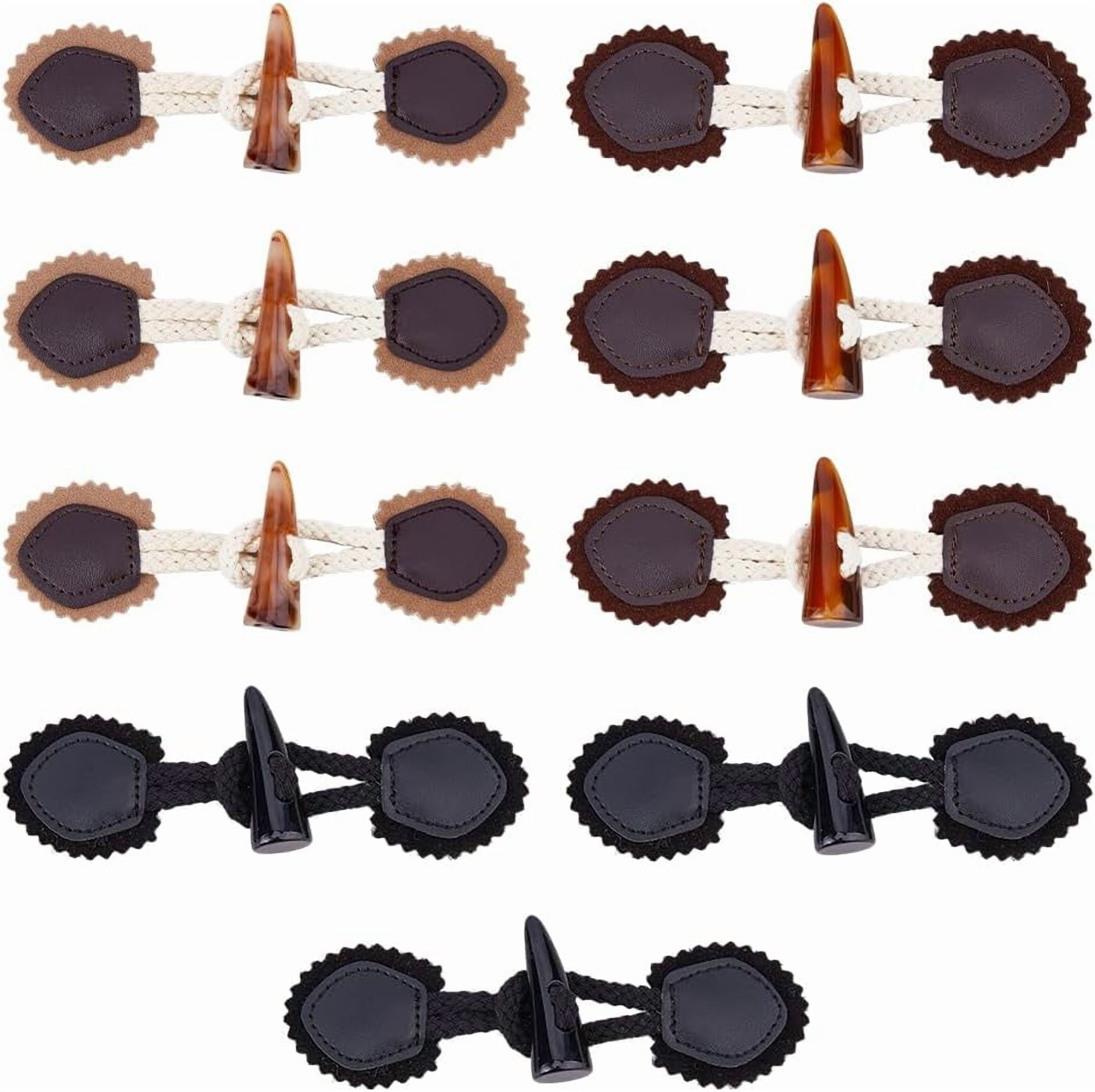 9 Pairs 3 Colors PU Leather Sew-on Toggles Resin Horn Buttons