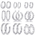 thumbnail image 1 of Turandoss 9 Pairs 14K White Gold Plated Chunky Twisted Huggie Hoop Earrings Set for Women Hypoallergenic Tarnish Free Jewelry Trend Birthday Gifts for Women, 1 of 9