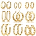 thumbnail image 1 of Turandoss 9 Pairs 14K Gold Plated Twisted Chunky Huggie Hoop Earrings Set for Women Trendy Hypoallergenic Thick Lightweight Fashion Accessories Jewelry Birthday Gifts for Women Her Mom Wife Ideas, 1 of 9