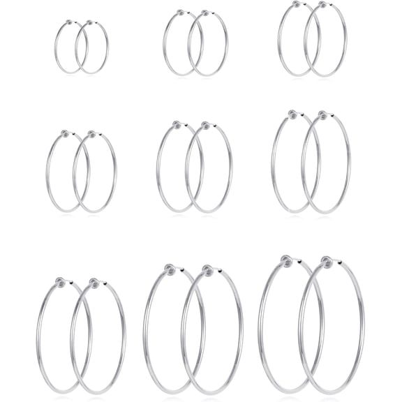 9 Pairs Clip on Hoop Earrings Non Pierced Fake Spring Hoop Earrings for Women Men Silver Gold Tone