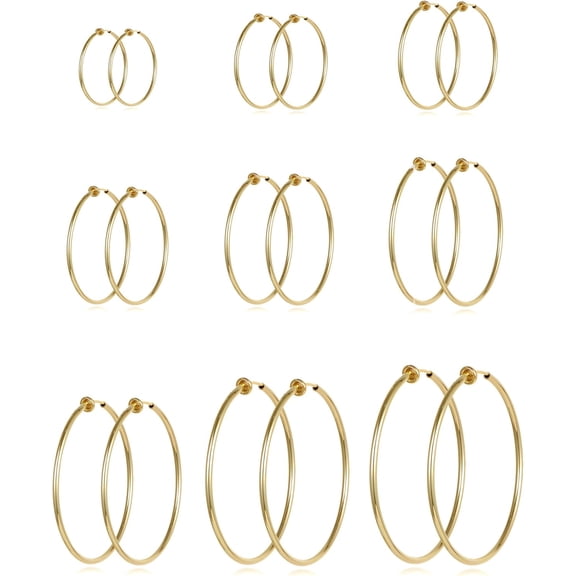 9 Pairs Clip on Hoop Earrings Non Pierced Fake Spring Hoop Earrings for Women Men Silver Gold Tone