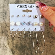 YSEINBH 9 Pairs Hoop Earrings For Girls Women Multipack Pearl Small Big Hoops Earring Packs Set Fashion Trendy Earrings Jewelry For Birthday Party Hoop Earrings with Pearls Bling Earrings Earring Hoops Small