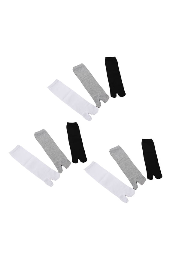 9 Pairs Japanese Flip Flop Sandal Split Toe Tabi Geta Zori Socks White+Black+Grey