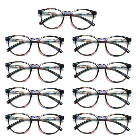 9 Pairs Ladies Womens Round Big Frame Blue Light Blocking Reading Glasses Spring Hinge Readers +2.50