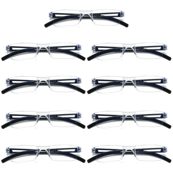 9 Pairs Men Women Rimless Reading Glasses Blue Light Blocking Unisex Reader +1.50