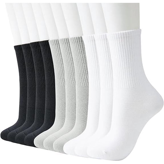 9 Pairs Men's Athletic Cotton Casual Crew Solid Sport Socks White Size 6-11