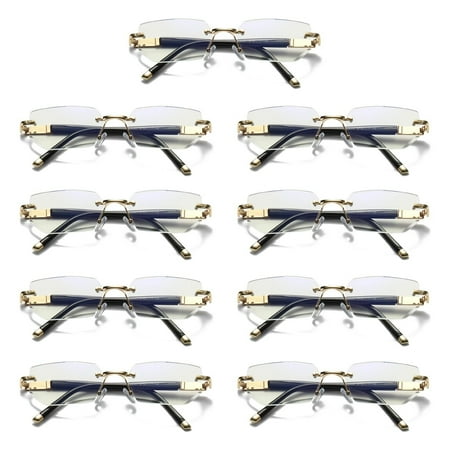 9 Pairs Mens Diamond Shape Rimless Blue Light Blocking Reading Glasses Metal Readers +2.00