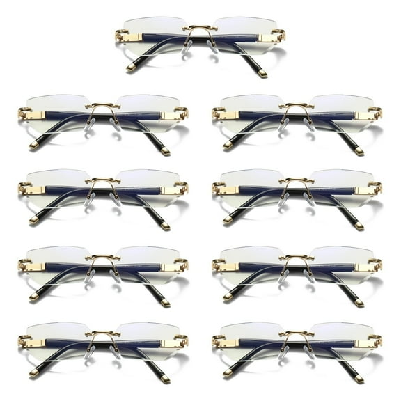 9 Pairs Mens Diamond Shape Rimless Blue Light Blocking Reading Glasses Metal Readers +3.50