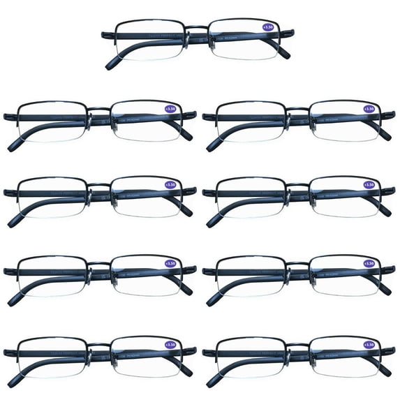 9 Pairs Mens Metal Frame Rectangle Half Frame Reading Glasses Classic Readers +1.50