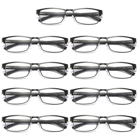9 Pairs Mens Rectangular Blue Light Blocking Reading Glasses Spring Hinge Readers +1.25