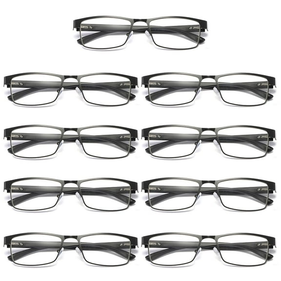 9 Pairs Mens Rectangular Blue Light Blocking Reading Glasses Spring Hinge Readers +1.75