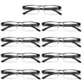 thumbnail image 1 of 9 Pairs Mens Rectangular Metal Half Frame Reading Glasses Spring Hinge Black Readers +1.00, 1 of 6