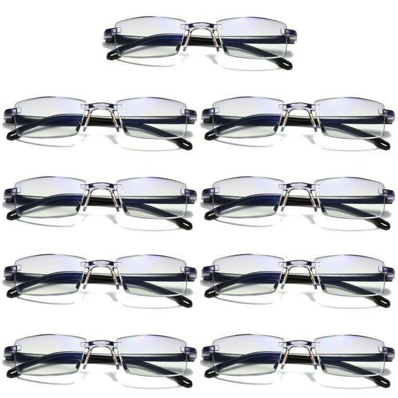 9 Pairs Mens Rectangular Rimless Blue Light Blocking Reading Glasses Unisex Readers +1.00