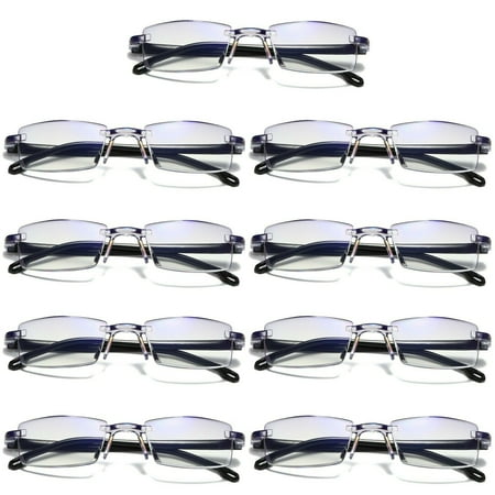 9 Pairs Mens Rectangular Rimless Blue Light Blocking Reading Glasses Unisex Readers +2.00