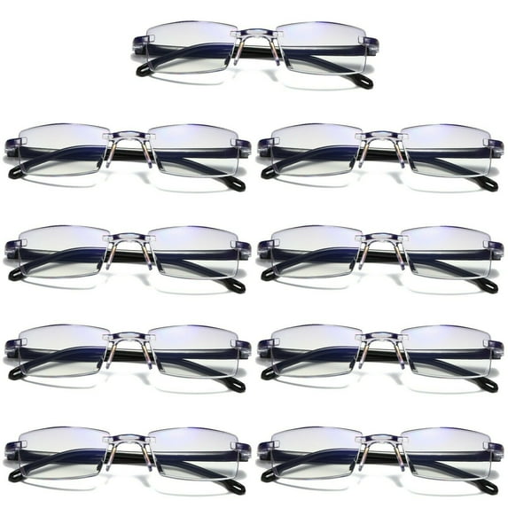 9 Pairs Mens Rectangular Rimless Blue Light Blocking Reading Glasses Unisex Readers +3.50