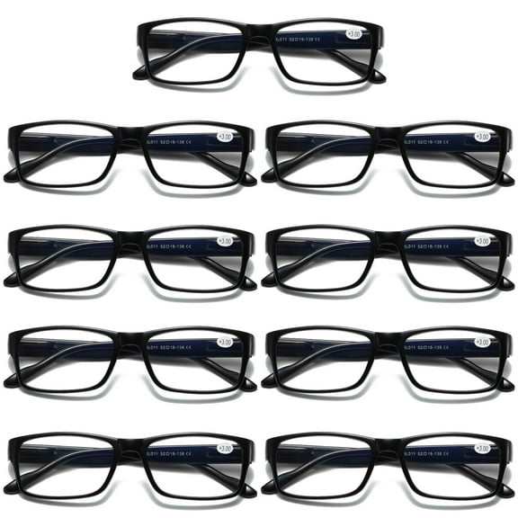 9 Pairs Mens Unisex Blue Light Blocking Reading Glasses Black Spring Hinge Readers +0.75