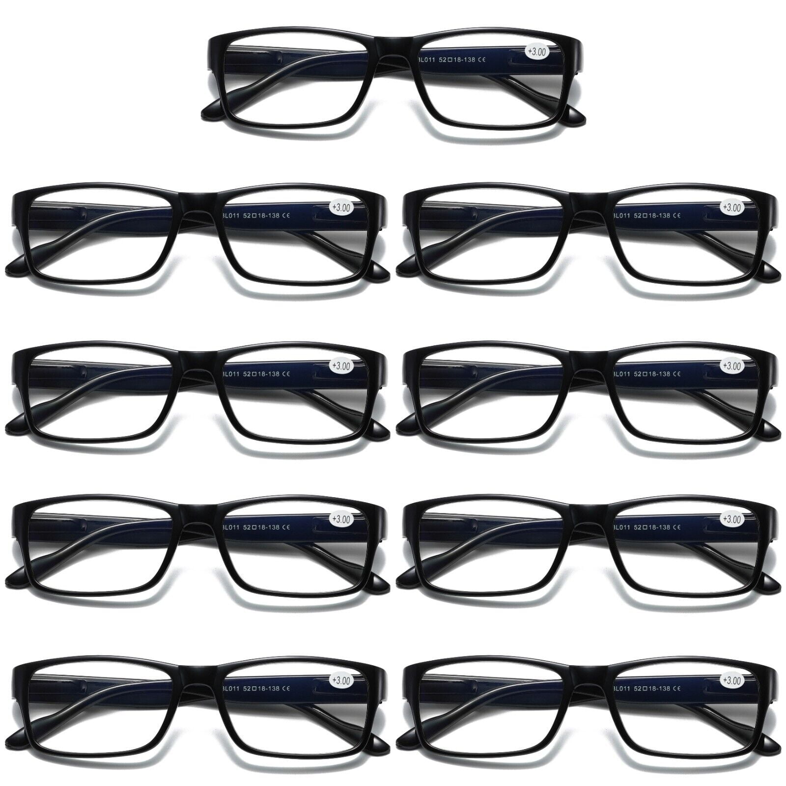 9 Pairs Mens Unisex Blue Light Blocking Reading Glasses Black Spring Hinge Readers +2.00