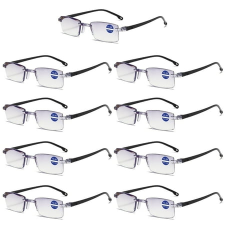 9 Pairs Rimless Blue Light Blocking Reading Glasses Diamond Cut Edge Readers for Men +1.00