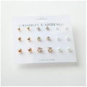 NAIYAFLY 9 Pairs Stud Earring Set Diamond Pearl Metal Ball Simple Casual Delicate