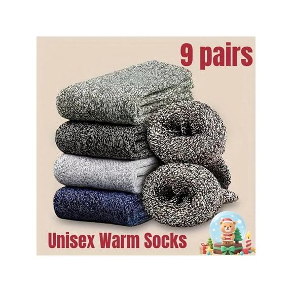 9 Pairs Unisex Heavy Duty Thermal Socks - Super Thick Mid-Calf Winter Warm Boots Hiking Socks, Reinforced Toe & Arch,Multi-Color Cold Weather Gear, Machine Washable (EU Sizes), Christmas Outdoor Gift