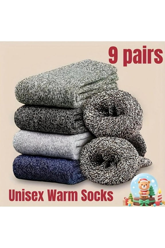 9 Pairs Unisex Heavy Duty Thermal Socks - Super Thick Mid-Calf Winter Warm Boots Hiking Socks, Reinforced Toe & Arch,Multi-Color Cold Weather Gear, Machine Washable (EU Sizes), Christmas Outdoor Gift