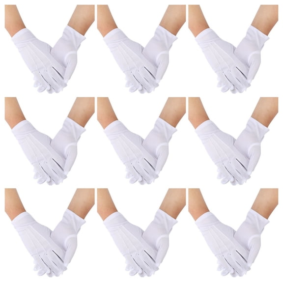 9 Pairs of White Cotton Gloves, Mens White Gloves, Costume Uniform Gloves for Wedding Server Formal Guard Tuxedo Jewelry Inspection Luxurious White Santa Cotton Gloves