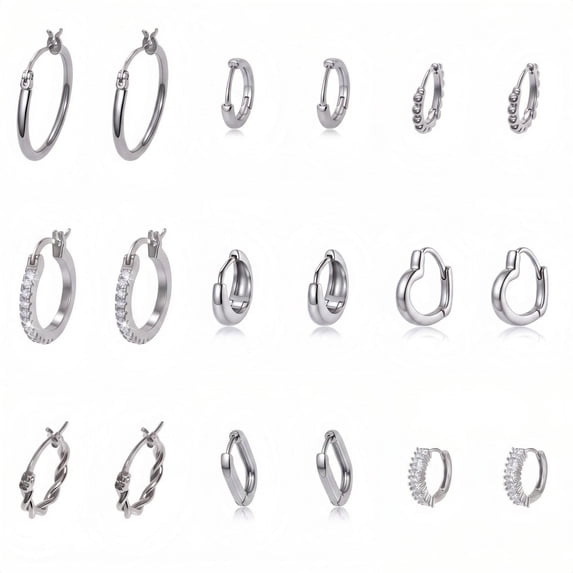 9 Pairs White Gold Plated Chunky Twisted Hoop Earrings for Women,Lightweight Jewelry Birthday Gifts for Women Mom