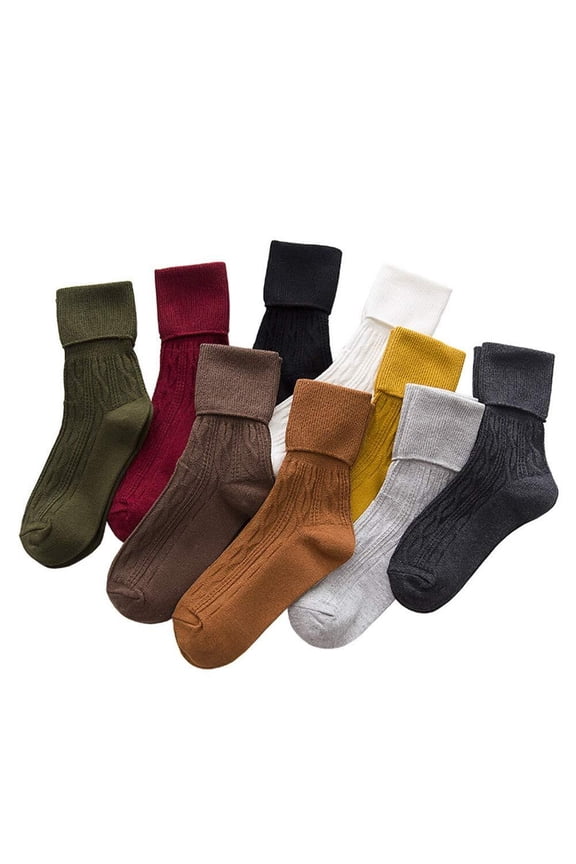 9 Pairs Women's Crew Socks Long Knit Turn Cuff Cotton Slouchy Calf socks for Women Girls Ladies
