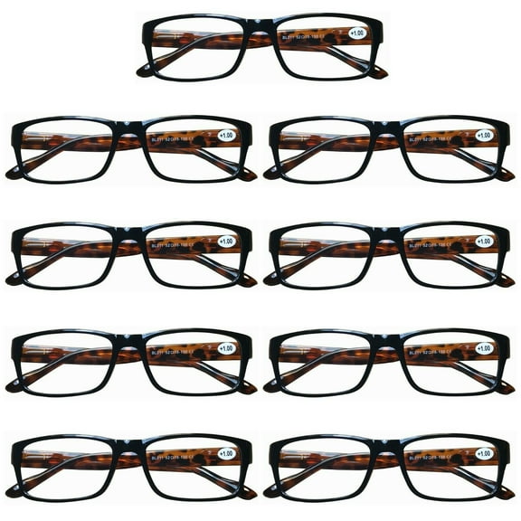 9 Pairs Womens Mens Unisex Rectangular Blue Light Blocking Reading Glasses Spring Hinge Readers +0.75