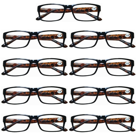 9 Pairs Unisex Rectangular Blue Light Blocking Reading Glasses Spring Hinge Readers