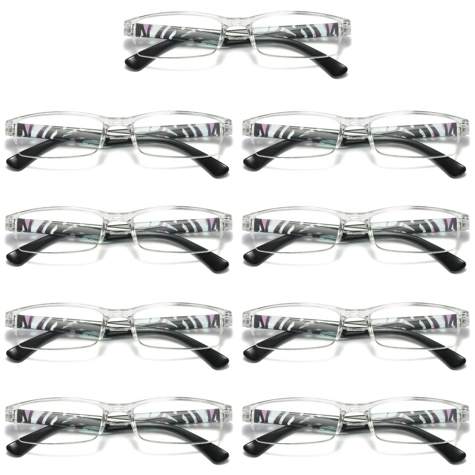 9 Pairs Womens Slim Rectangle Half Frame Blue Light Blocking Reading Glasses Readers +2.50