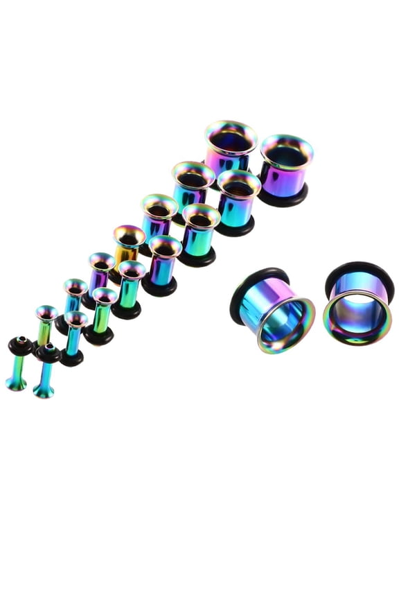 9 Pairs of Stainless Steel Ear Tunnels Ear Gauges Piercings Jewelry - Colorful