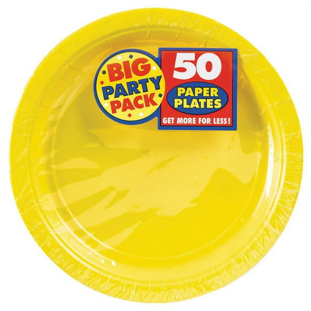 9" Paper Lunch Plates, Sunshine Yellow, 50 ct