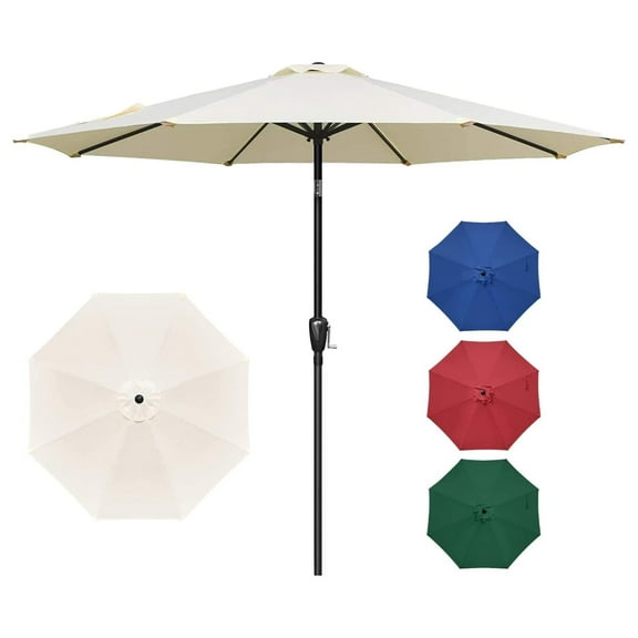 9' Patio Umbrella Outdoor Table Market Yard Umbrella with 8 Sturdy Ribs, Beige