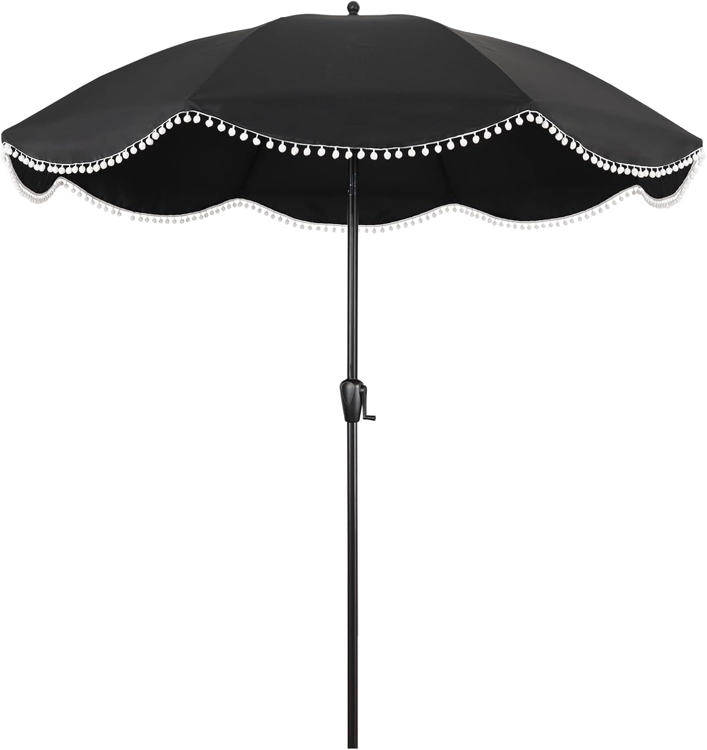 black patio umbrellas with white fringe Garden Umbrella Its deep black hue 9' Patio Umbrella with Black