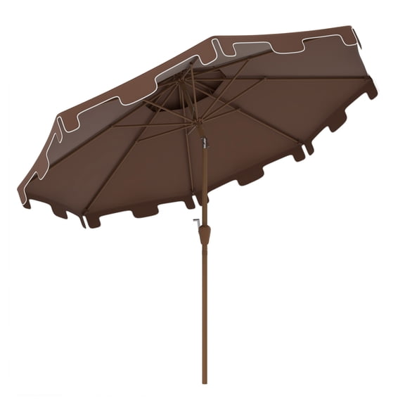 9' Patio Umbrella with Push Button Tilt and Crank, Double Top Ruffled Outdoor Table Umbrella with 8 Ribs, for Garden, Deck, Pool, Brown