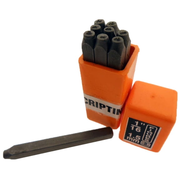 9 Pc. Hardened Steel Number Punch Set in Fancy "Scriptina" Design, 1/16" Size (ToolUSA: TJ-30885)