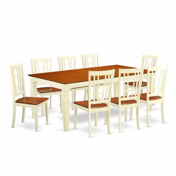9 Pc Kitchen dinette set with a Dining Table and 8 Dining Chairs in Buttermilk and Cherry