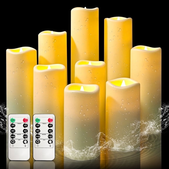 9 Pc LED Candles Flickering Flameless Candles with Remote Timer for Romantic Ambiance, Home Decor Mood Lighting Cozy Fall Decor Battery Operated Candles, Outdoor Waterproof
