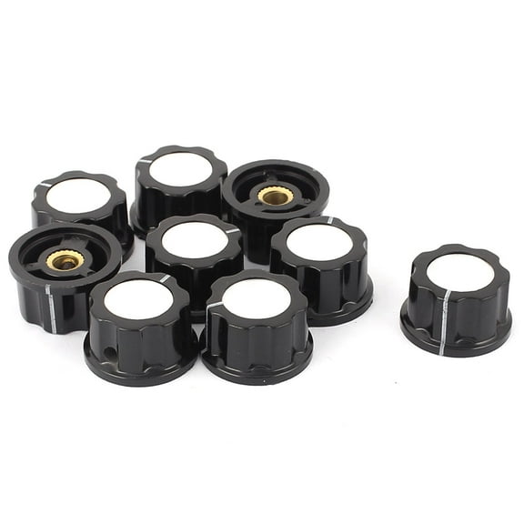 9 Pcs 27mm Top Rotary Knobs for 6mm Dia. Shaft Potentiometer Black Silver Tone