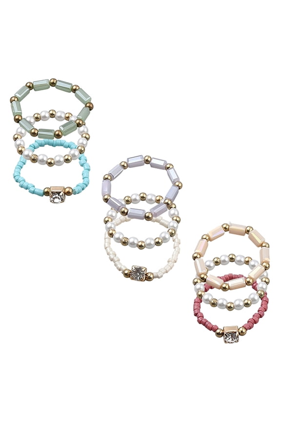 9 Pcs 3 colors Elastic Stretchy Finger Rings 16.5mm~18.1mm Boho Acrylic Rings Colorful Stackable Rings Dainty Beaded Thick Rings