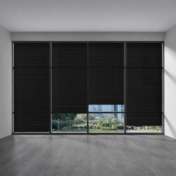 9 Pcs 35 x 110 Inches Blackout Temporary Blinds for Sliding Doors No Tools Cut to Size Fabric Paper Pleated Shades Adhesive Privacy Blinds for Indoor Windows French Door Light(Black)