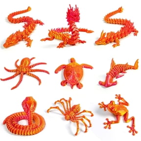 9 Pcs 3D Printed Animals for Adults - A Collection of 3D Printed Dragon with Snake, Octopus, Frog - Movable Joints Collectible Figurines for Aquarium & Desk Decor