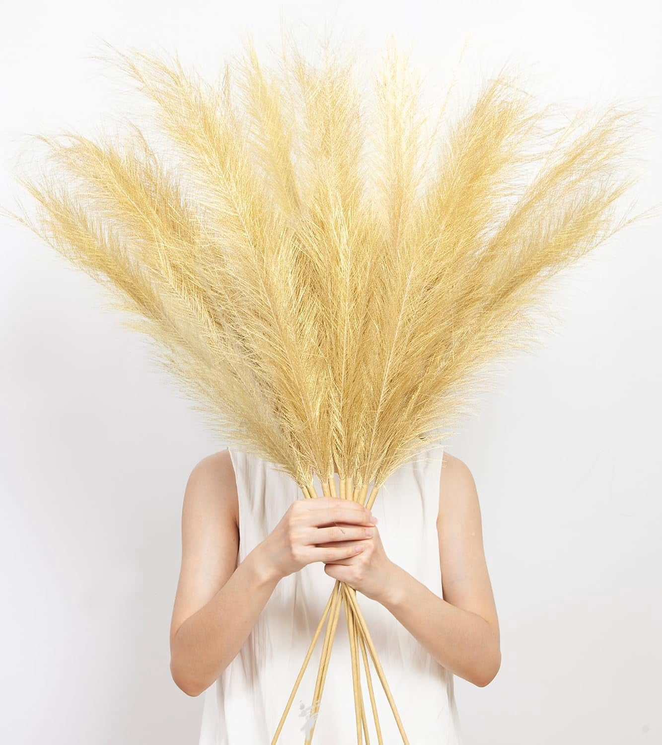 9 Pcs 45" Tall Pampas Grass White Dr, Long Stem Artificial Flower Floor ...