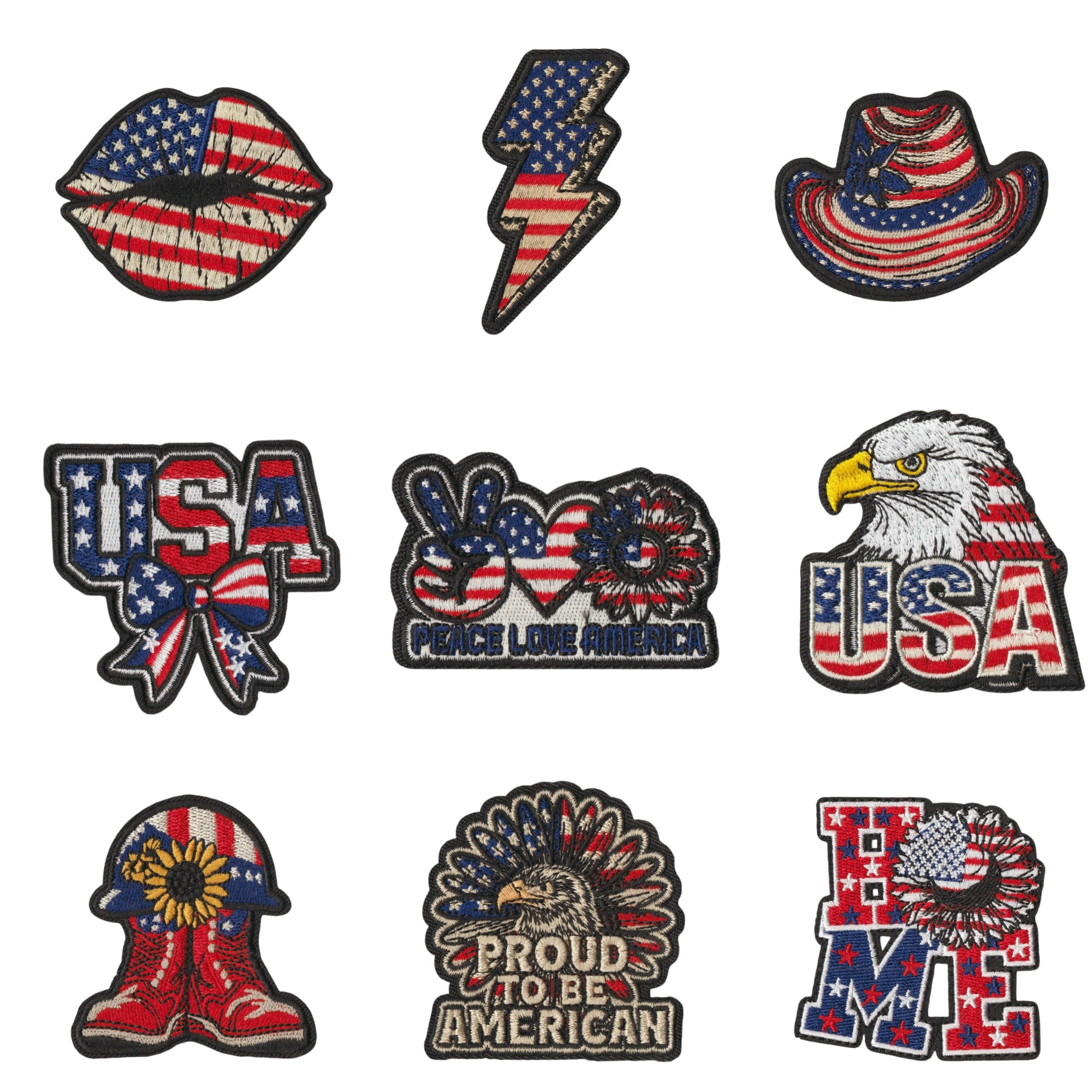 9 Pcs 4th of July Patriotic Iron On Patches, USA American Flag Embroidered Sew On Patches Set, Independence Day Decorative Patches for Clothes Jackets Hats Backpacks Jeans